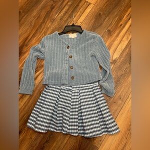 btween Blue and White Plaid Skirt and Cardigan Set